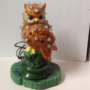 Vintage Owl Lamp Handmade Beaded Ceramic Owl Lamp